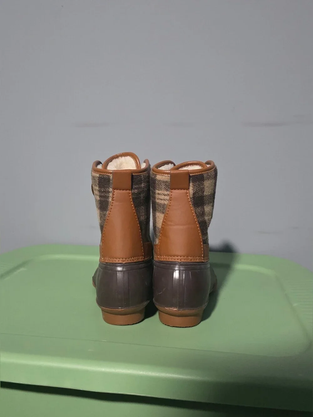 fabkids Brown Plaid Duck Boots with Faux-Sherpa Lining